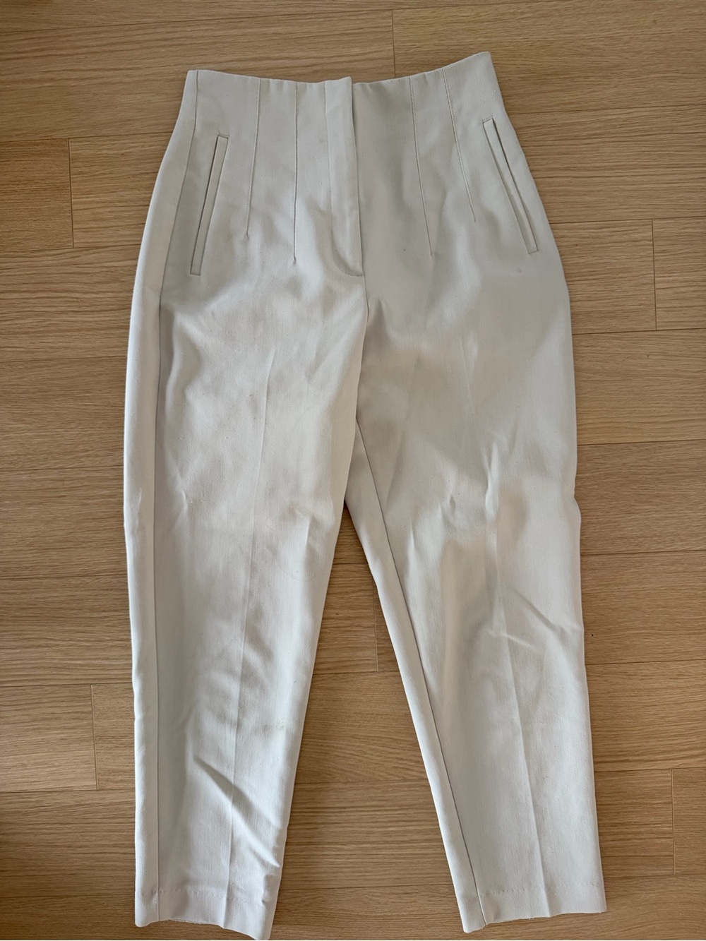 Zara Off-White High-Waist Tailored Trousers